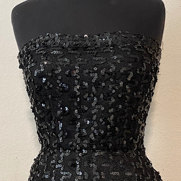 vtg Strapless Sequin Wiggle Dress w Thigh Split - Picture 3 of 12